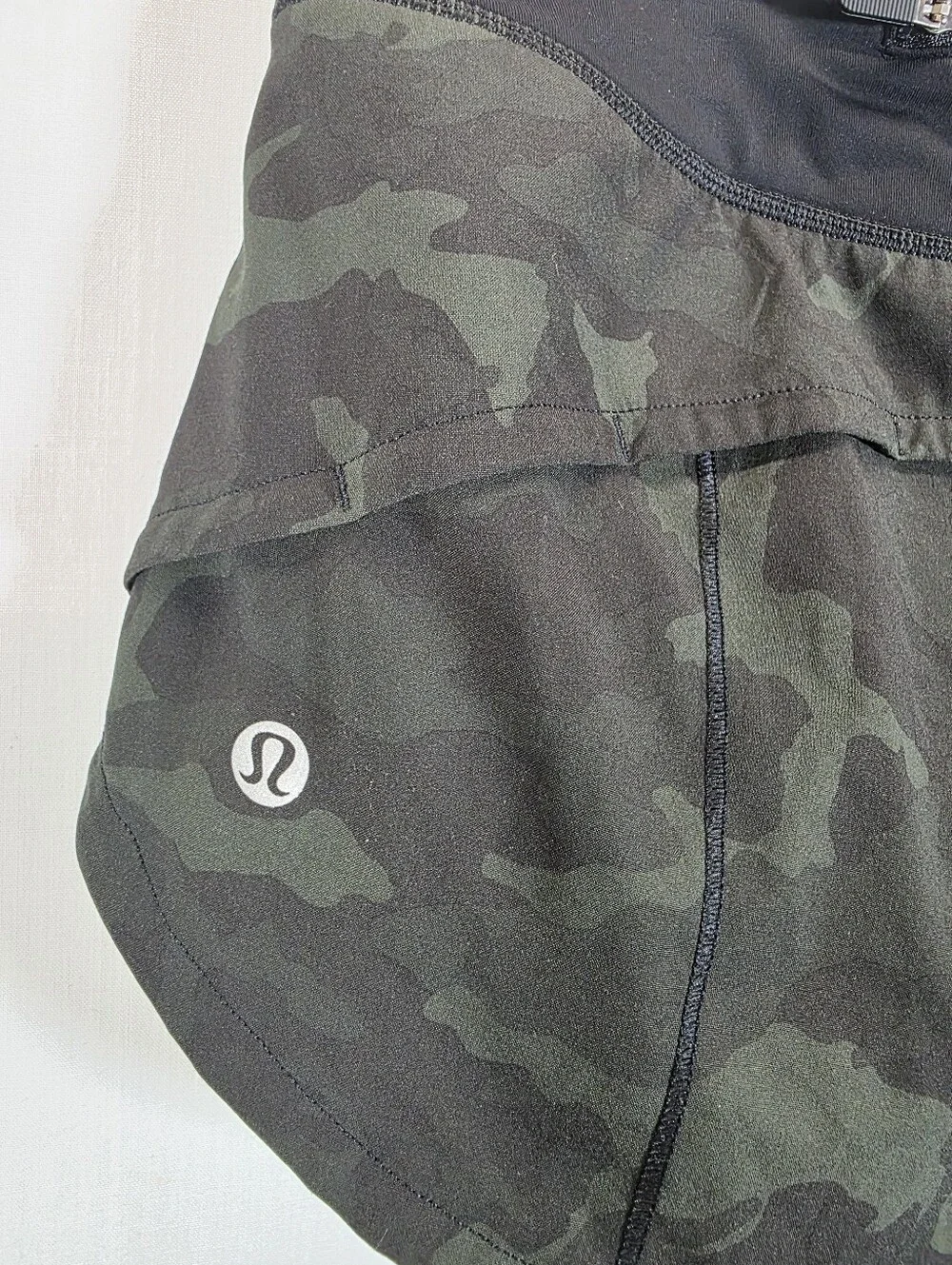 Lululemon Speed Up Short 2.5” Heritage 365 Camo Dark Olive Green Size 4